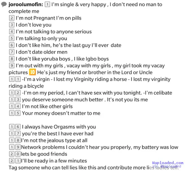 21 Lies Nigerian Ladies And Guys Tell One Another